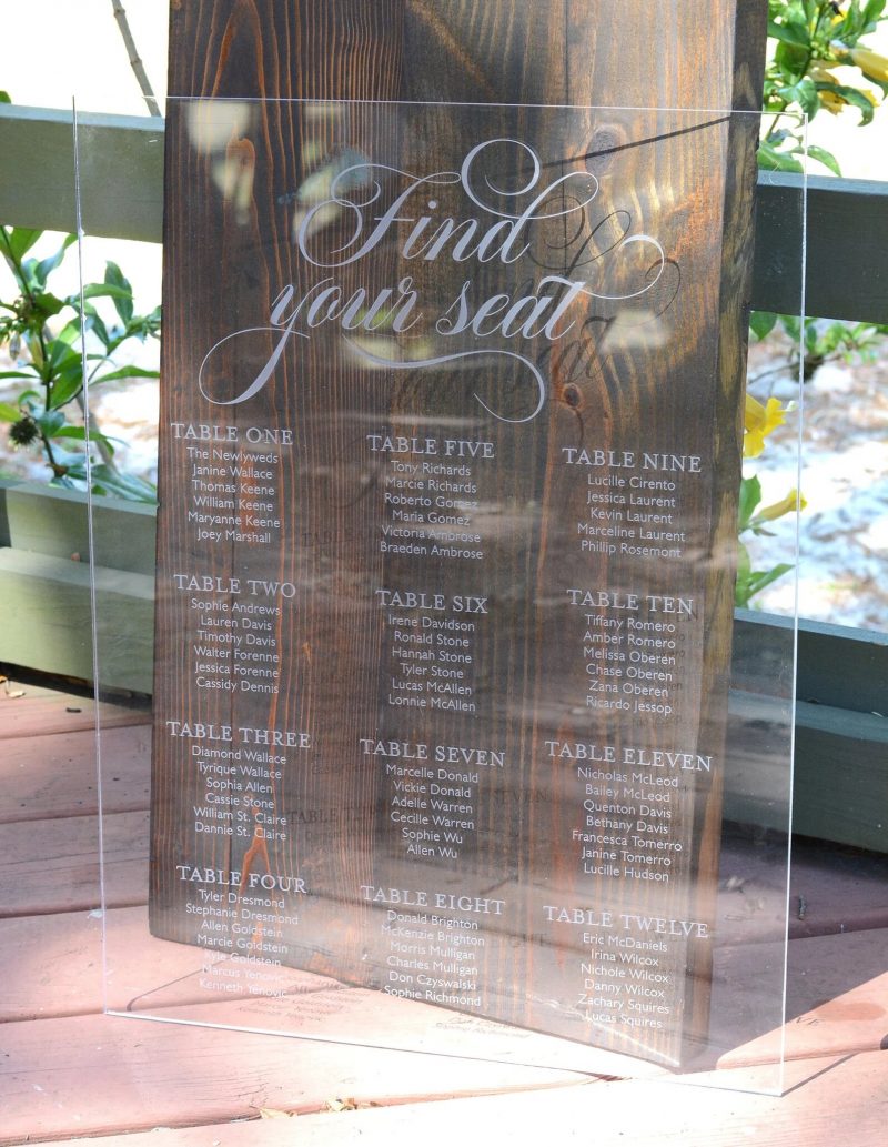 Acrylic Seating Chart | Laser engraved customized wedding seating chart