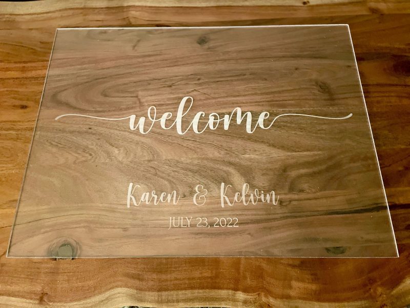 Acrylic Welcome Sign | Laser Engraved Clear Cast Acrylic Customized Wedding Guest Display - Image 3