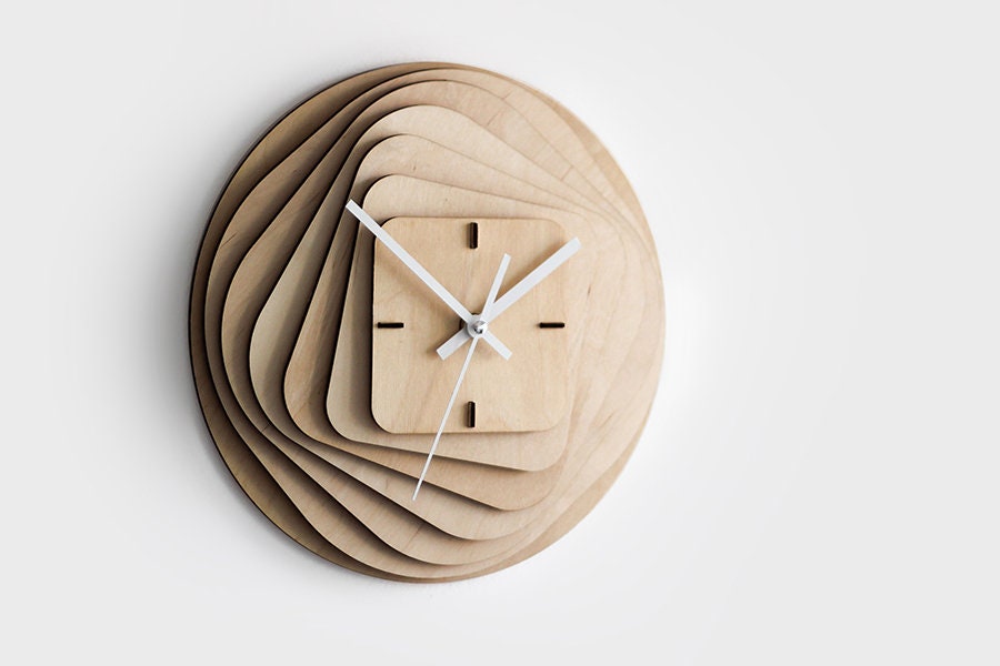 Round to Square Wooden Wall Clock